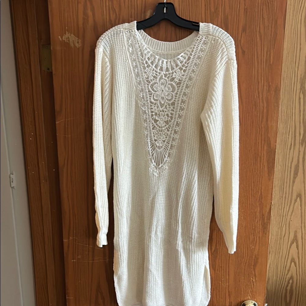 Cream Knit Dress with Lace Back
